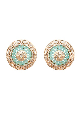 Gold Plated Earrings With Mint Stones by EKATHVA JAIPUR