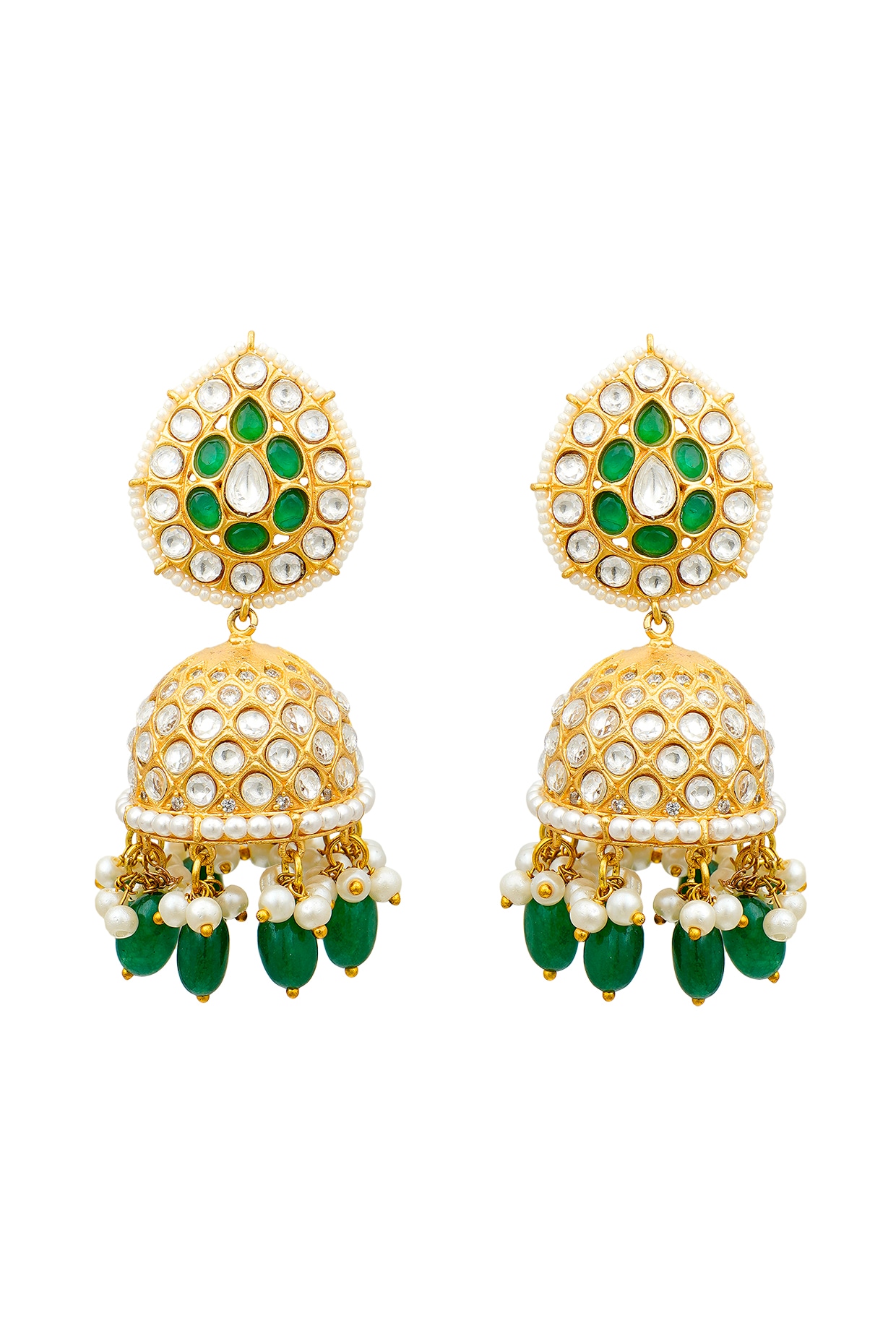 Gold Plated Jhumka Earrings In Silver Alloy Design by EKATHVA JAIPUR at  Pernias Pop Up Shop 2023