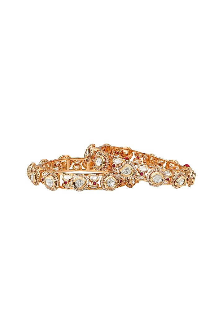 Rose Gold Plated Kundan Pachouli Bangles (Set of 2) by EKATHVA JAIPUR at Pernia's Pop Up Shop