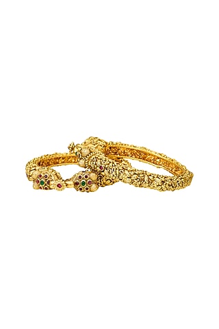 Gold Plated Elephant Head Open Screw Kadas (Set of 2) by EKATHVA JAIPUR