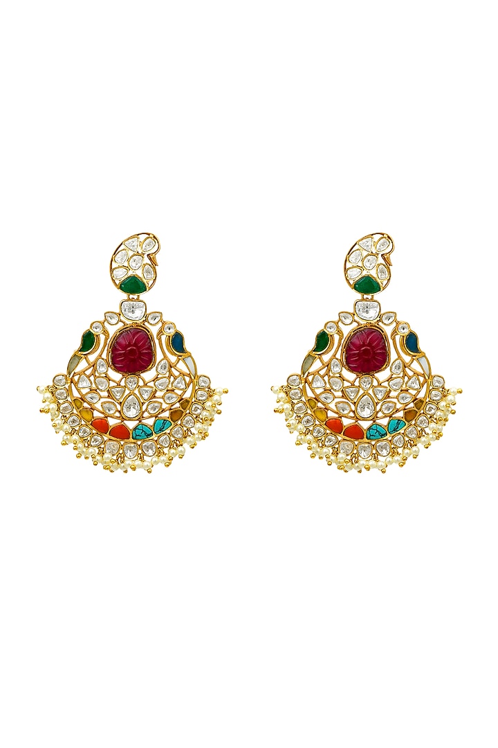 Gold Plated Navratna Earrings by EKATHVA JAIPUR at Pernia's Pop Up Shop