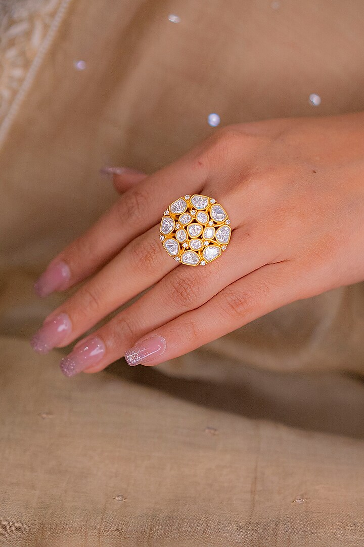 Gold Plated Moissanite Polki Ring by EKATHVA JAIPUR at Pernia's Pop Up Shop