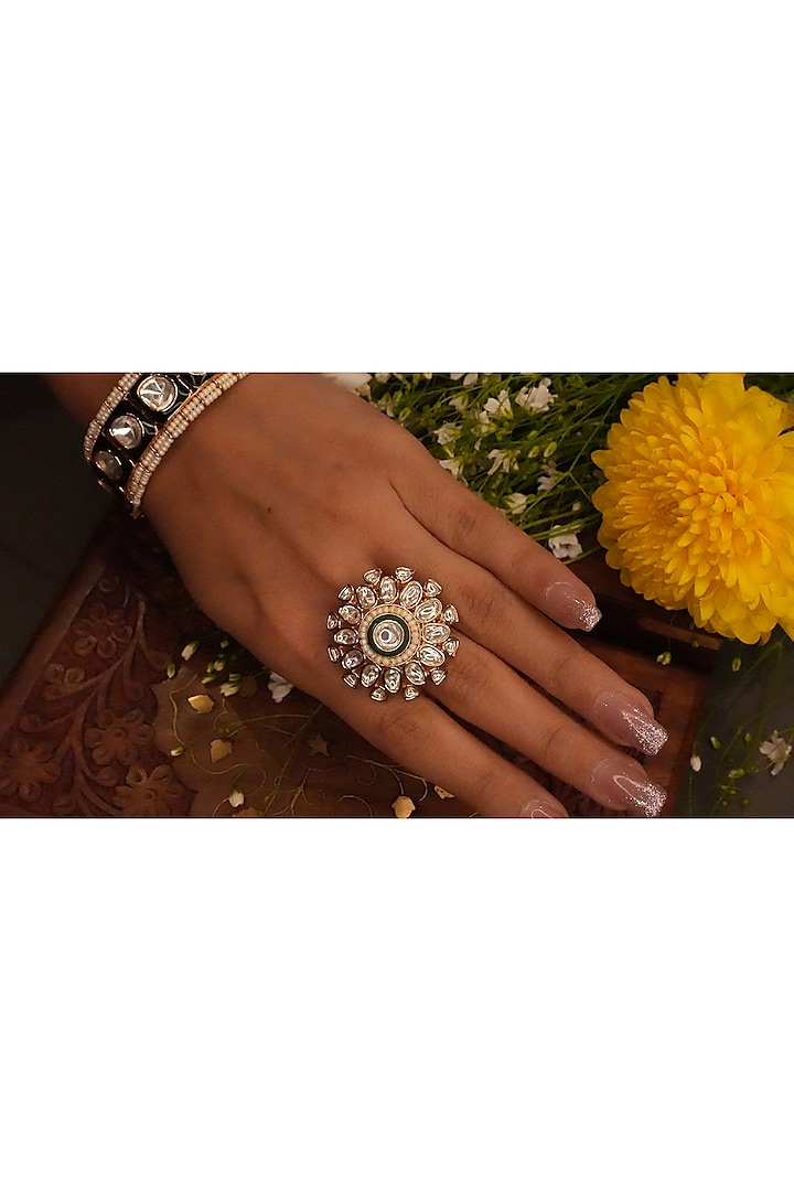 Gold Plated Kundan Polki Ring by EKATHVA JAIPUR at Pernia's Pop Up Shop