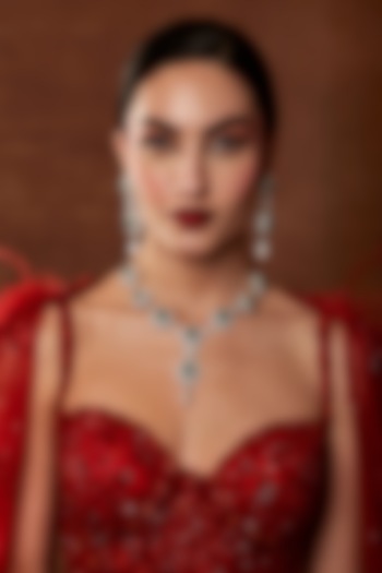 White Finish Swarovski Crystal & Pearl Necklace Set by EKATHVA JAIPUR at Pernia's Pop Up Shop