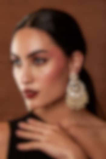 Gold Finish Kundan Polki & Pearl Chandbali Earrings by EKATHVA JAIPUR at Pernia's Pop Up Shop