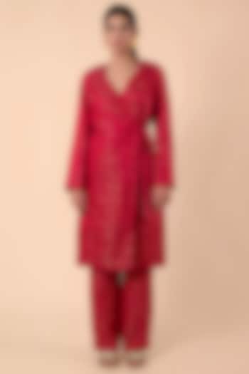 Red Handwoven Jacket Set by Ekaya