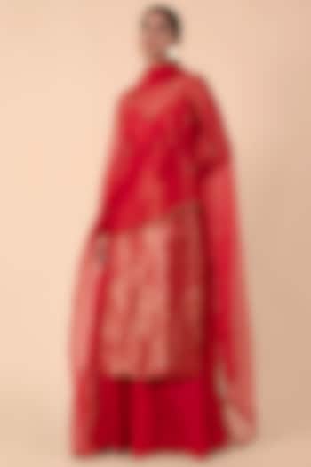Red Silk Handwoven Kurta Set by Ekaya