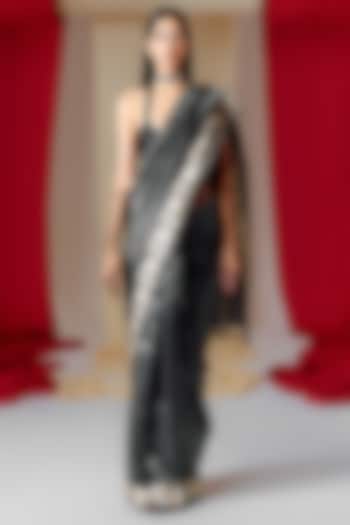 Black Silk Handwoven Banarasi Kadwa Wedding Saree Set by Ekaya at Pernia's Pop Up Shop