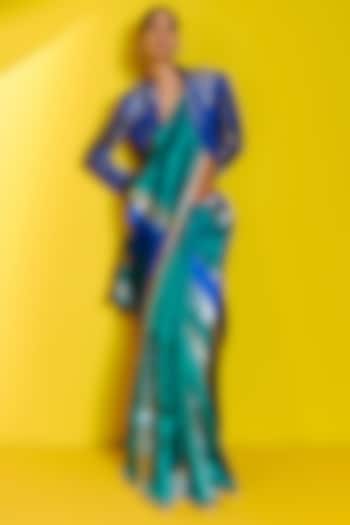 Blue & Green Silk Handwoven Banarasi Kadwa Saree Set by Ekaya
