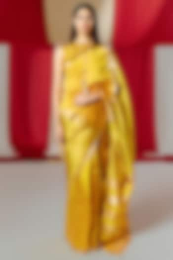 Yellow Silk Handwoven Banarasi Kadwa Saree Set by Ekaya at Pernia's Pop Up Shop