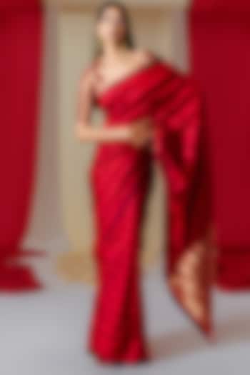 Red Silk Handwoven Banarasi Kadwa Party Wear Saree Set by Ekaya at Pernia's Pop Up Shop