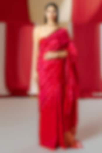Red Silk Handwoven Banarasi Kadwa Saree Set by Ekaya