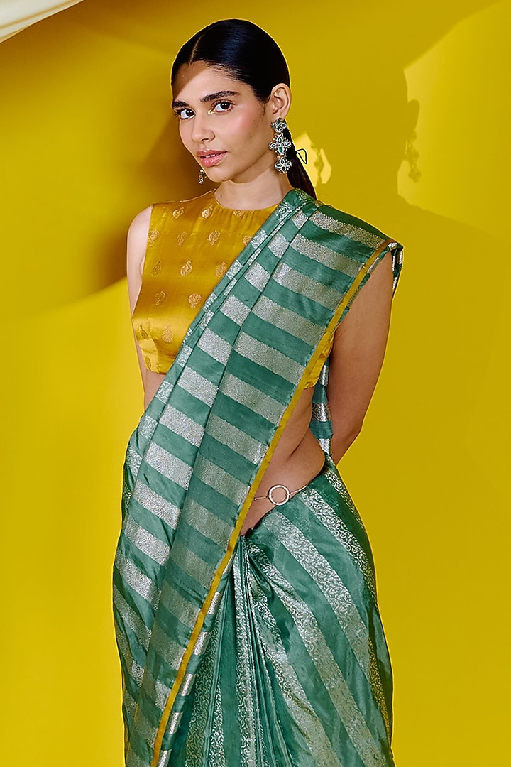 Green Silk Handwoven Banarasi Kadwa Wedding Saree Set by Ekaya at Pernia's Pop Up Shop