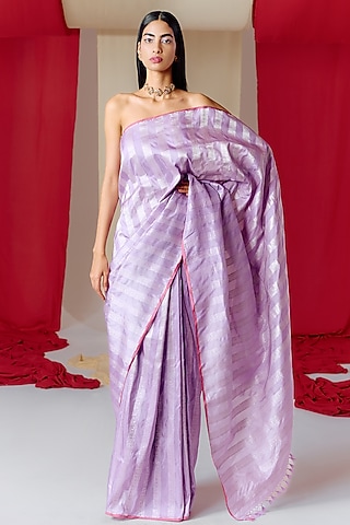 Mauve Silk Handwoven Banarasi Kadwa Saree Set by Ekaya