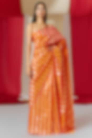 Orange Silk Handwoven Banarasi Kadwa Saree Set by Ekaya