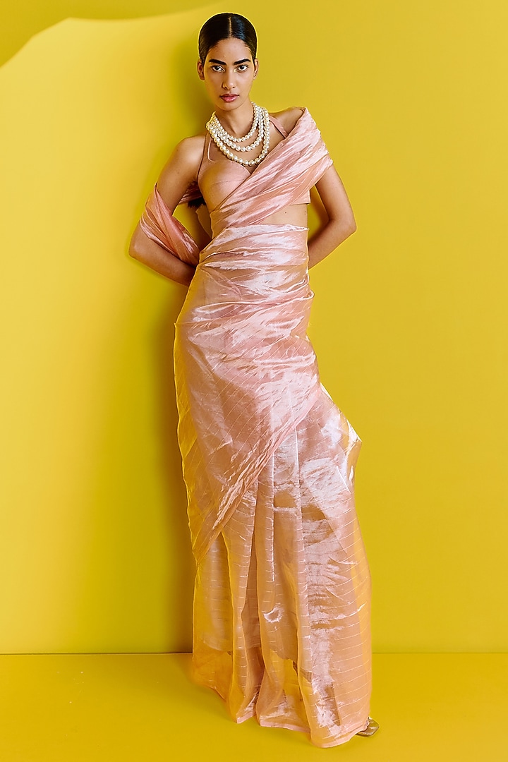 Pink Tissue Silk Handwoven Banarasi Kadwa Festive Saree by Ekaya at Pernia's Pop Up Shop
