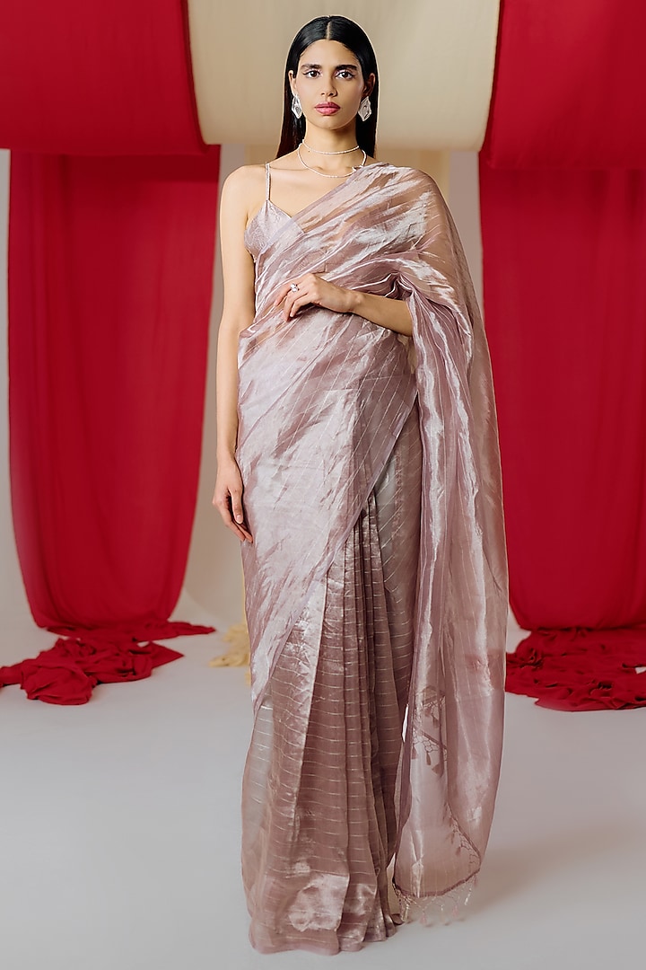Mauve Tissue Silk Handwoven Banarasi Kadwa Saree  by Ekaya