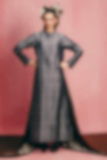 Black Handwoven Banarasi Kaftan by Ekaya at Pernia's Pop Up Shop