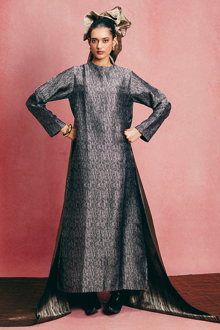 Black Handwoven Banarasi Kaftan by Ekaya at Pernia's Pop Up Shop