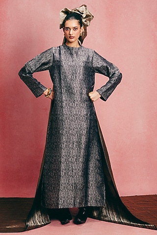 Black Handwoven Banarasi Kaftan by Ekaya
