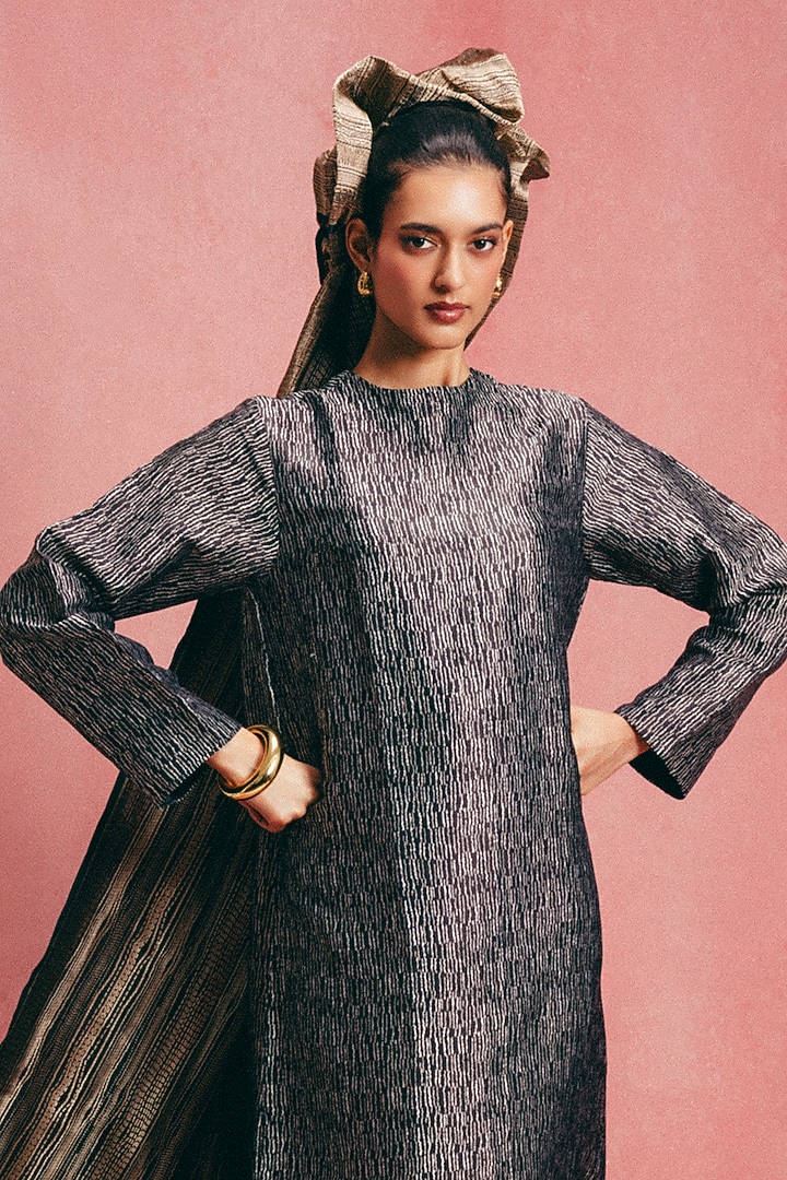Black Handwoven Banarasi Kaftan by Ekaya at Pernia's Pop Up Shop