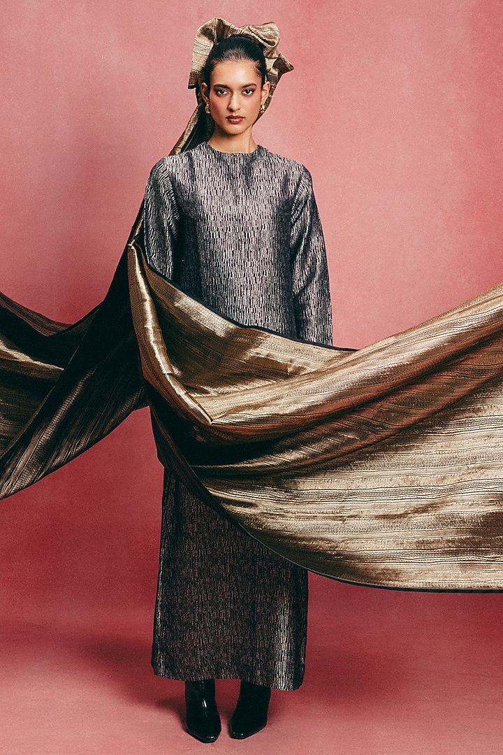 Black Handwoven Banarasi Kaftan by Ekaya at Pernia's Pop Up Shop