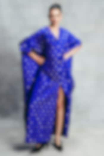 Blue Handwoven Banarasi Kaftan by Ekaya at Pernia's Pop Up Shop