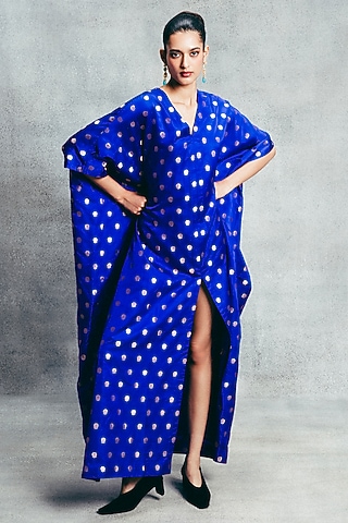 Blue Handwoven Banarasi Kaftan by Ekaya