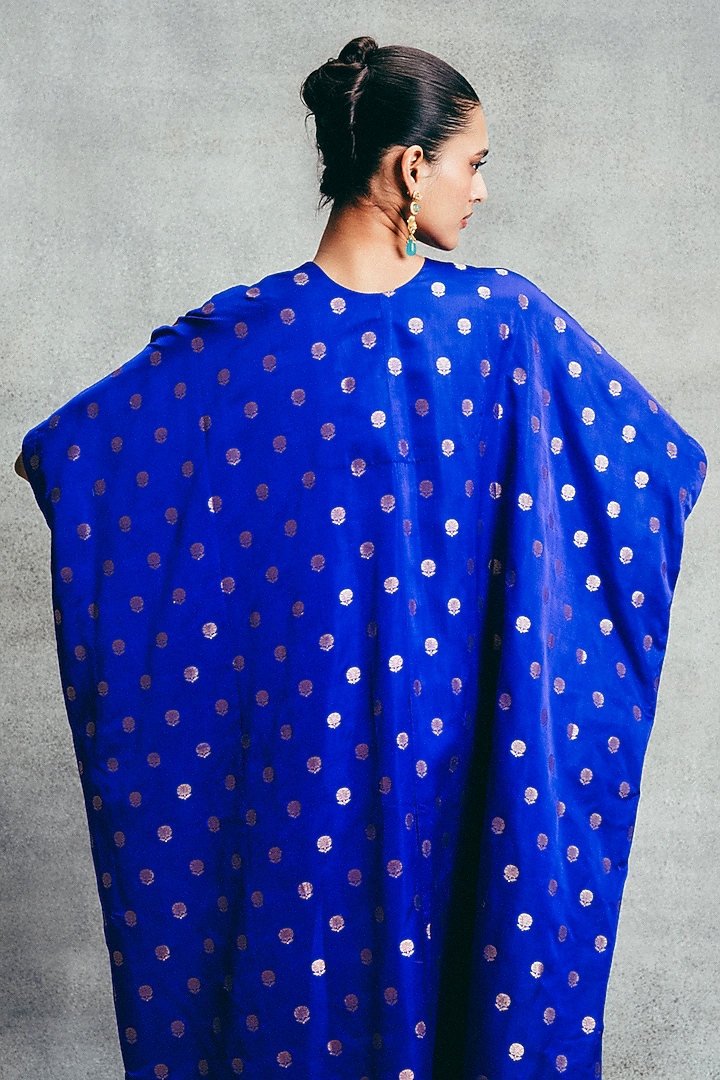 Blue Handwoven Banarasi Kaftan by Ekaya at Pernia's Pop Up Shop