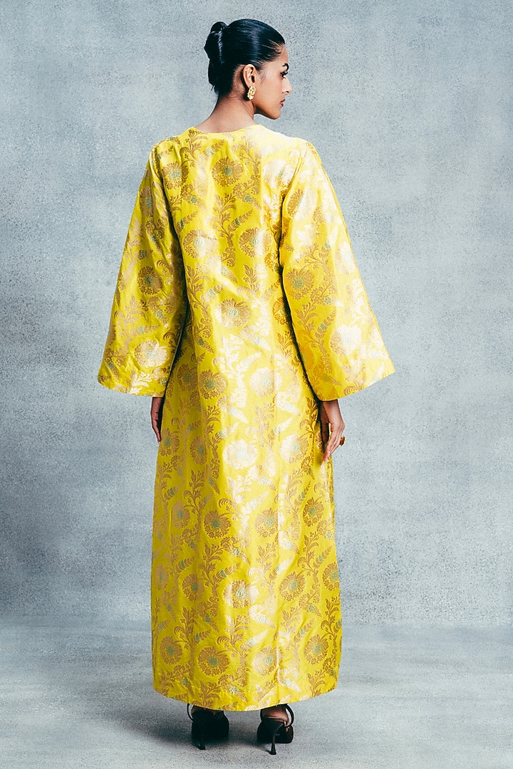 Yellow Handwoven Banarasi Kaftan by Ekaya at Pernia's Pop Up Shop