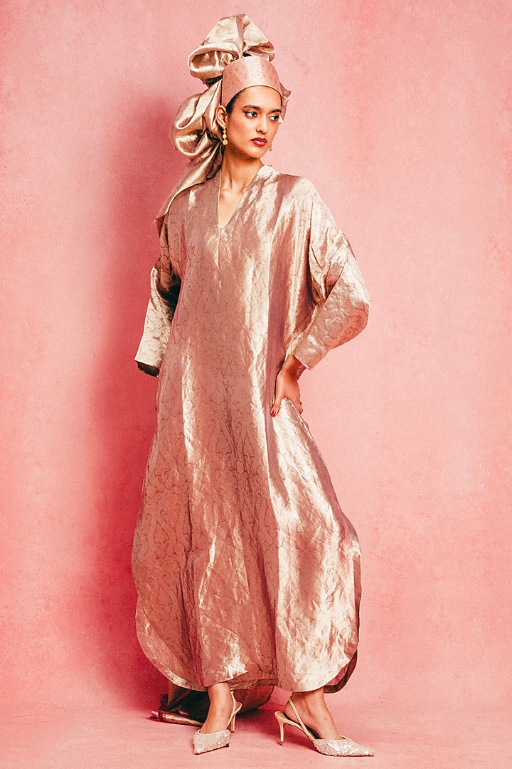 Rose Pink Handwoven Banarasi Kaftan by Ekaya at Pernia's Pop Up Shop