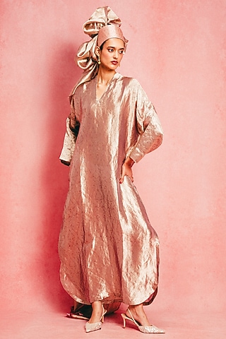 Rose Pink Handwoven Banarasi Kaftan by Ekaya