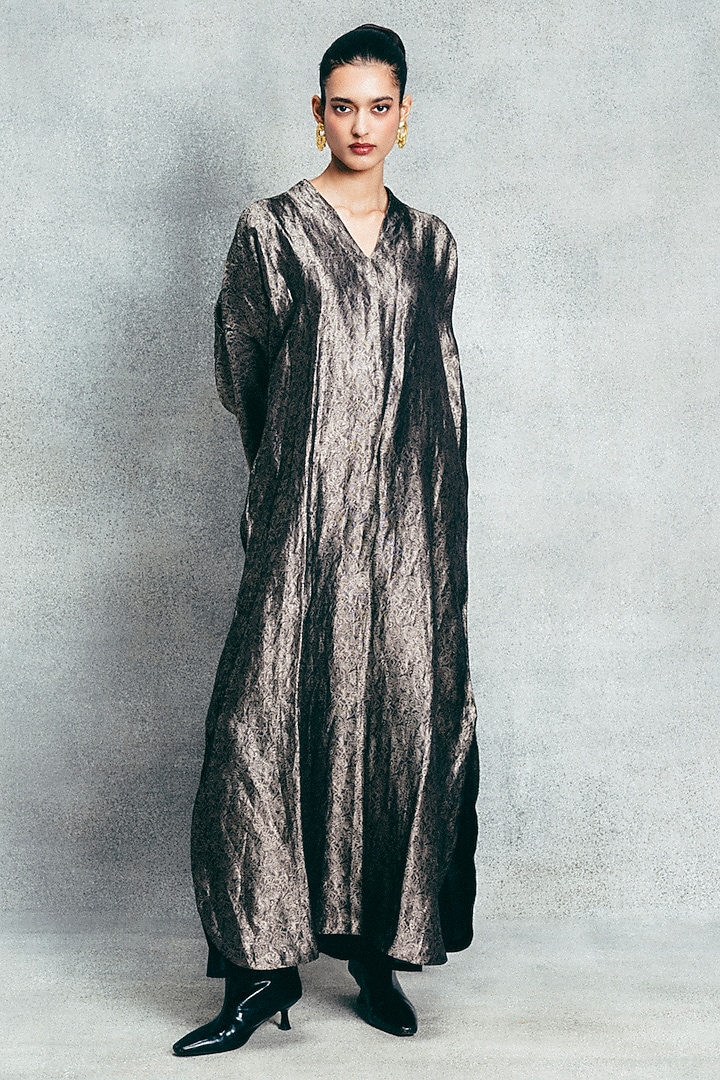 Black Handwoven Banarasi Kaftan by Ekaya at Pernia's Pop Up Shop