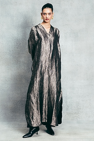 Black Handwoven Banarasi Kaftan by Ekaya