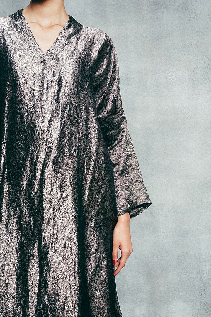Black Handwoven Banarasi Kaftan by Ekaya at Pernia's Pop Up Shop