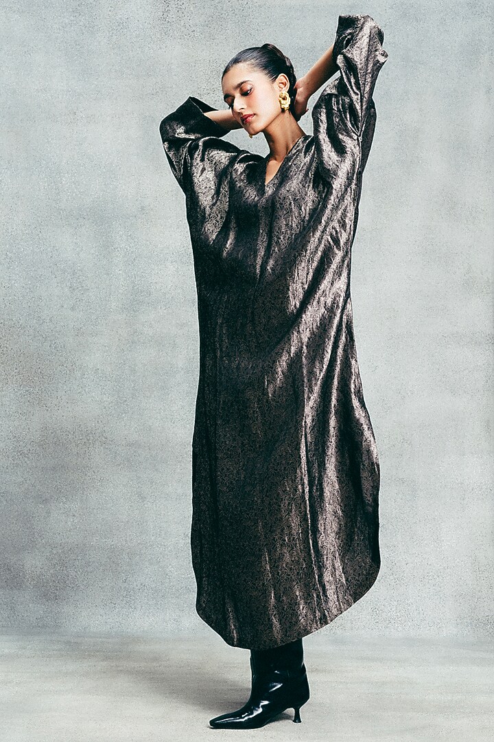 Black Handwoven Banarasi Kaftan by Ekaya at Pernia's Pop Up Shop