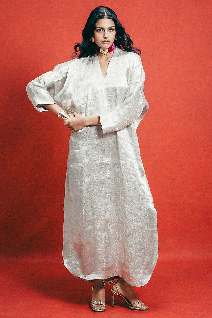 Sea Green Handwoven Banarasi Kaftan by Ekaya at Pernia's Pop Up Shop