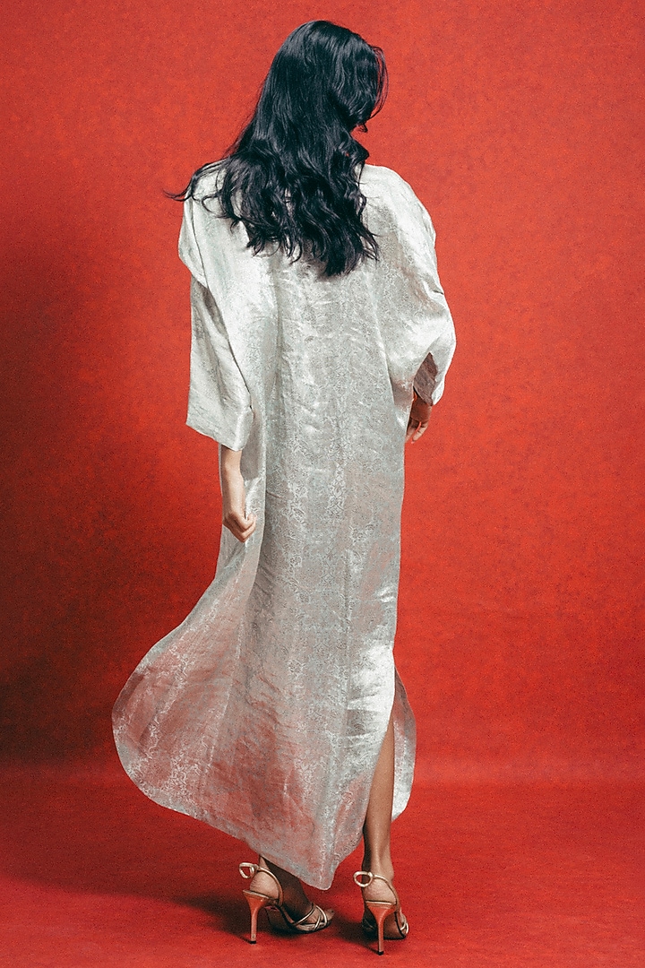 Sea Green Handwoven Banarasi Kaftan by Ekaya at Pernia's Pop Up Shop