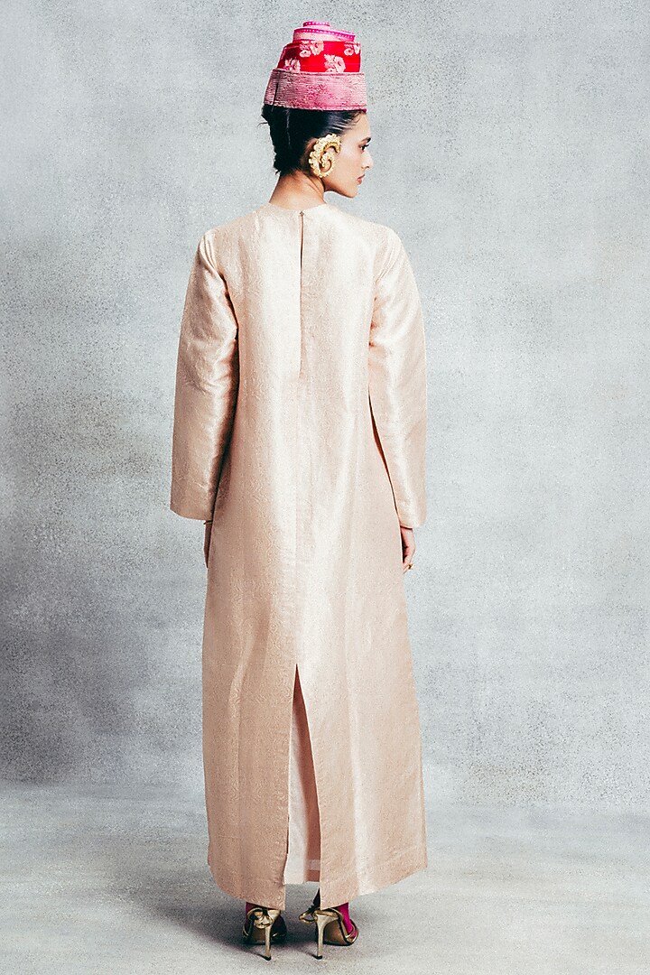 Champagne Gold Handwoven Banarasi Kaftan by Ekaya at Pernia's Pop Up Shop