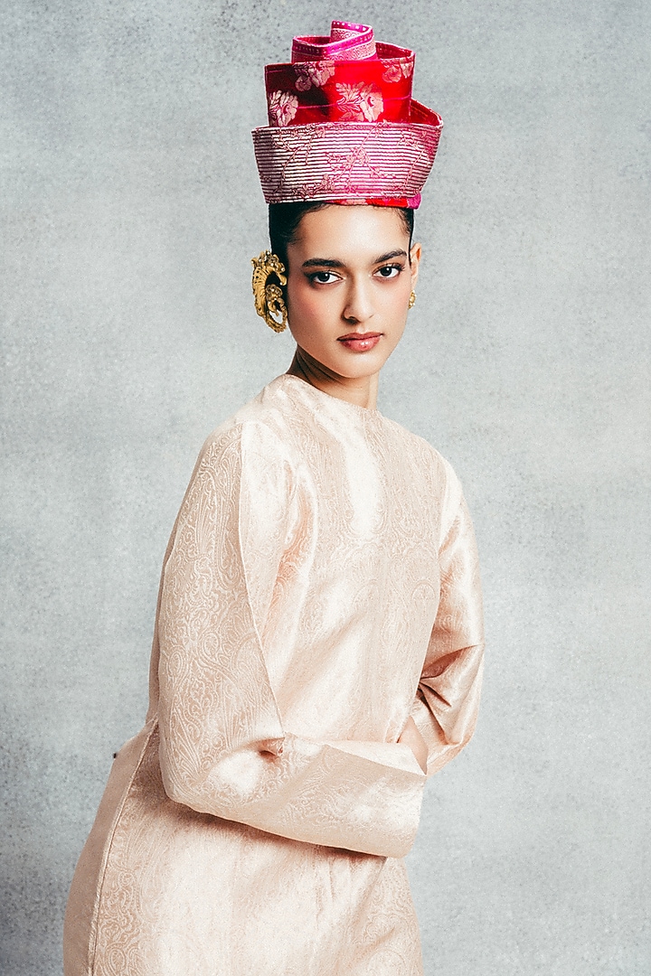 Champagne Gold Handwoven Banarasi Kaftan by Ekaya at Pernia's Pop Up Shop