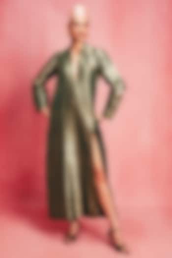 Emerald Green Handwoven Banarasi Kaftan by Ekaya at Pernia's Pop Up Shop