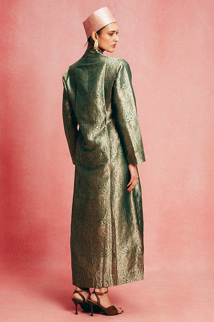 Emerald Green Handwoven Banarasi Kaftan by Ekaya at Pernia's Pop Up Shop