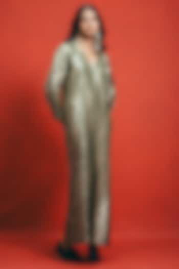 Sage Green Handwoven Banarasi Kaftan by Ekaya at Pernia's Pop Up Shop