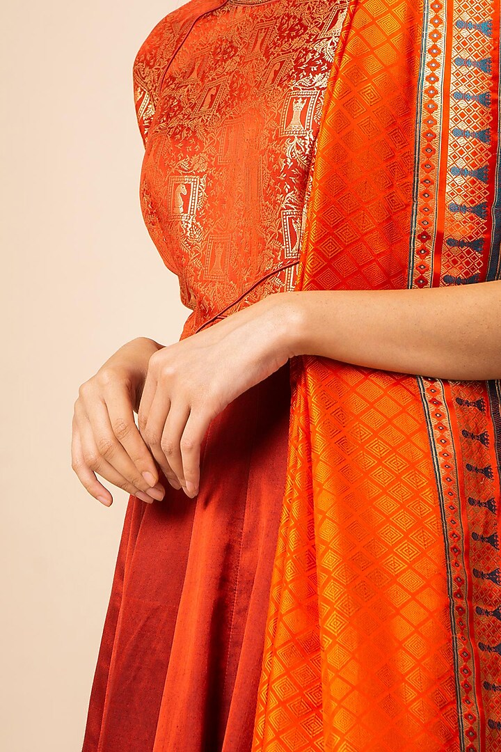 Maroon Handwoven Wedding Anarkali With Dupatta by Ekaya at Pernia's Pop Up Shop