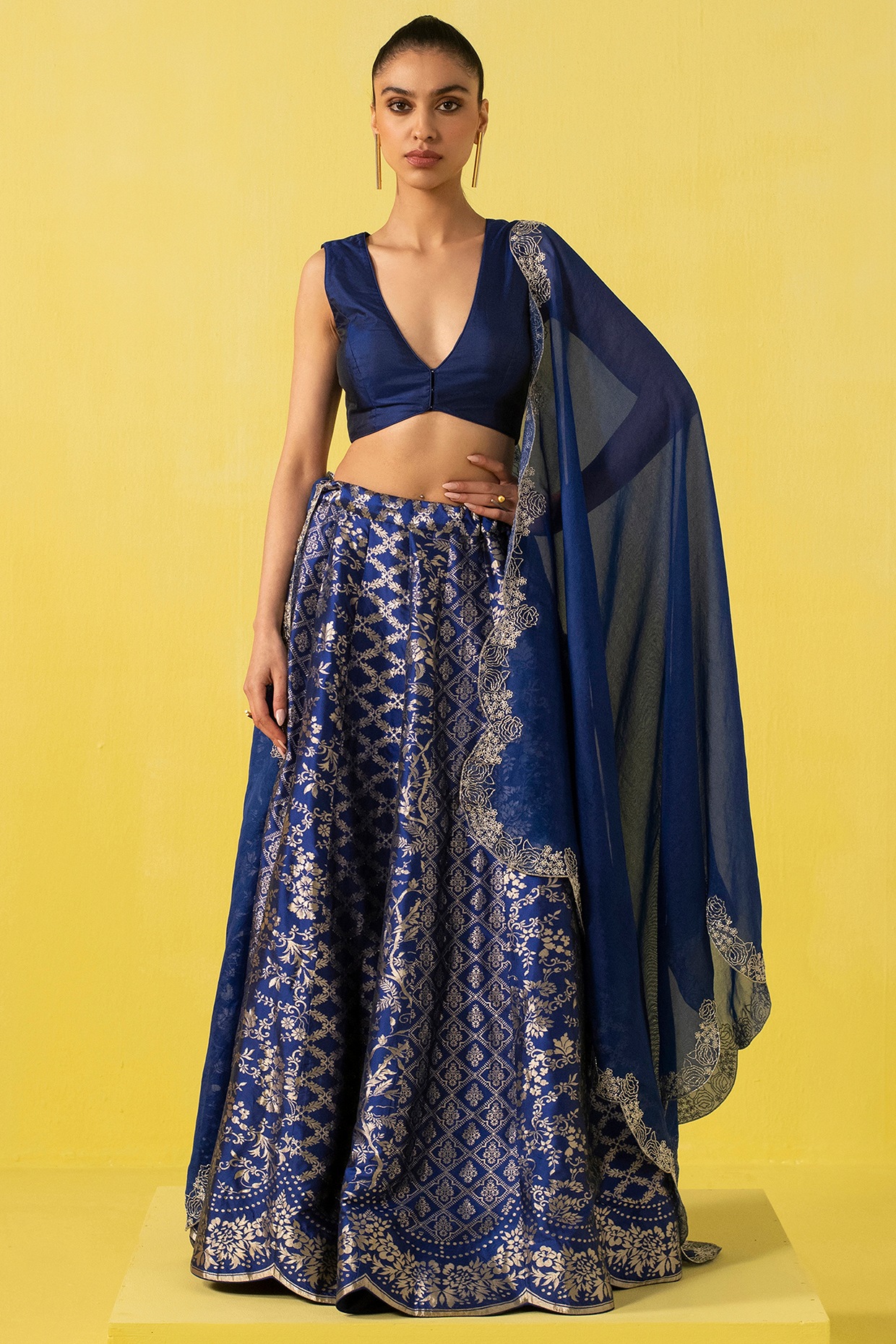 Banarasi Silk Kaildar Lehenga with Zari woven Floral and Paisley motifs