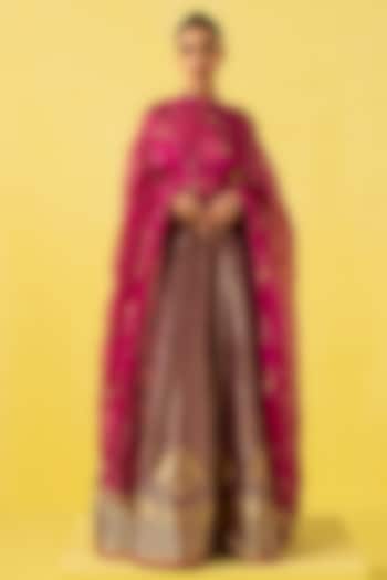 Garnet Silk Banarasi Kadhwa Work Handwoven Lehenga Set by Ekaya