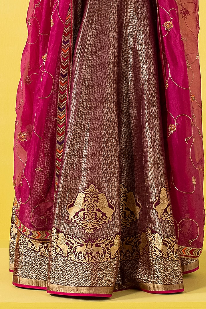 Garnet Silk Banarasi Kadhwa Work Handwoven Bridal Lehenga Set by Ekaya at Pernia's Pop Up Shop