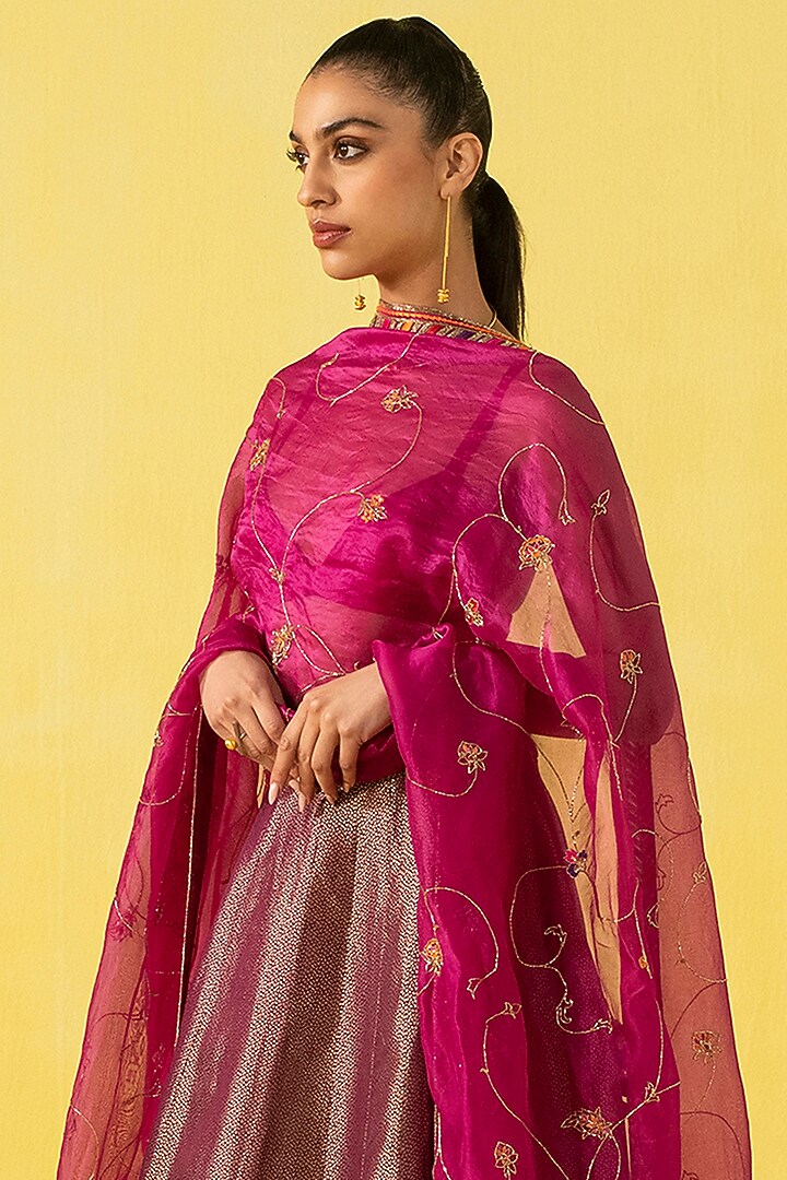 Garnet Silk Banarasi Kadhwa Work Handwoven Bridal Lehenga Set by Ekaya at Pernia's Pop Up Shop