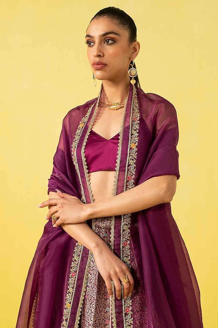 Garnet Silk Banarasi Kadhwa Work Handwoven Bridal Lehenga Set by Ekaya at Pernia's Pop Up Shop