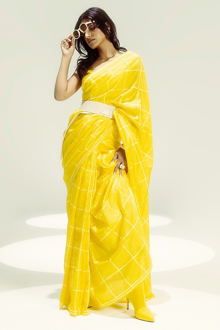 Yellow Pure Silk Banarasi Cutwork Handwoven Party Wear Saree Set by Ekaya at Pernia's Pop Up Shop